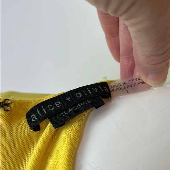 Alice + Olivia Yellow Ruched Bodycon Midi Dress - Picture 6 of 13